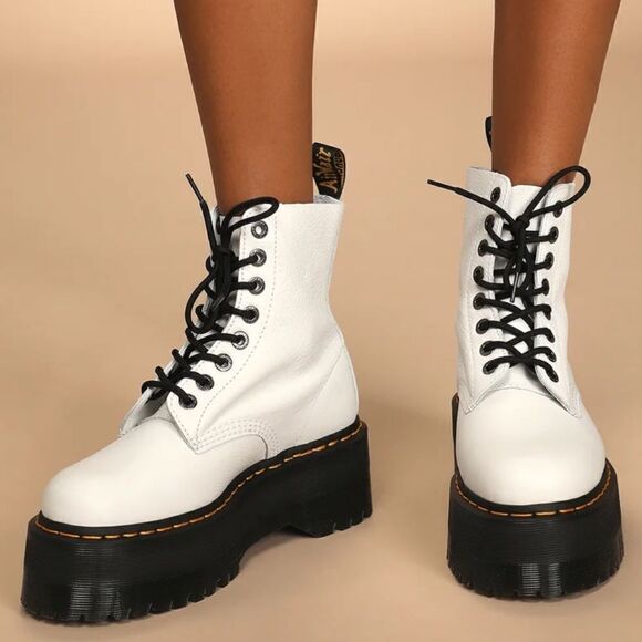 Dr. Martens 1460 Pascal Max Optical White Pisa Leather Platform Boots - Picture 1 of 10